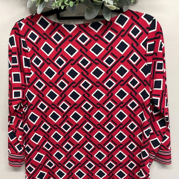 NWOT Talbots Petites 3/4 Sleeve Stretch Shift Dress Red Black White Print LP - Picture 5 of 16